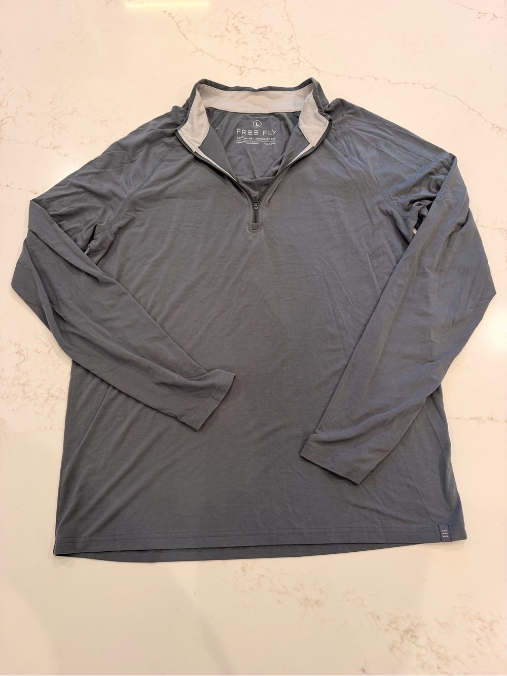 Free Fly Men’s Large Bamboo Performance Quarter Zip Pullover Blue Gray Stretch - Picture 2 of 9